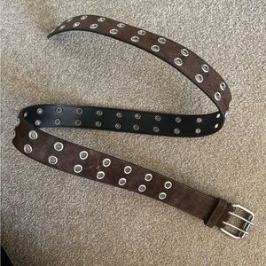 Brown Leather Belt with Silver Accents
